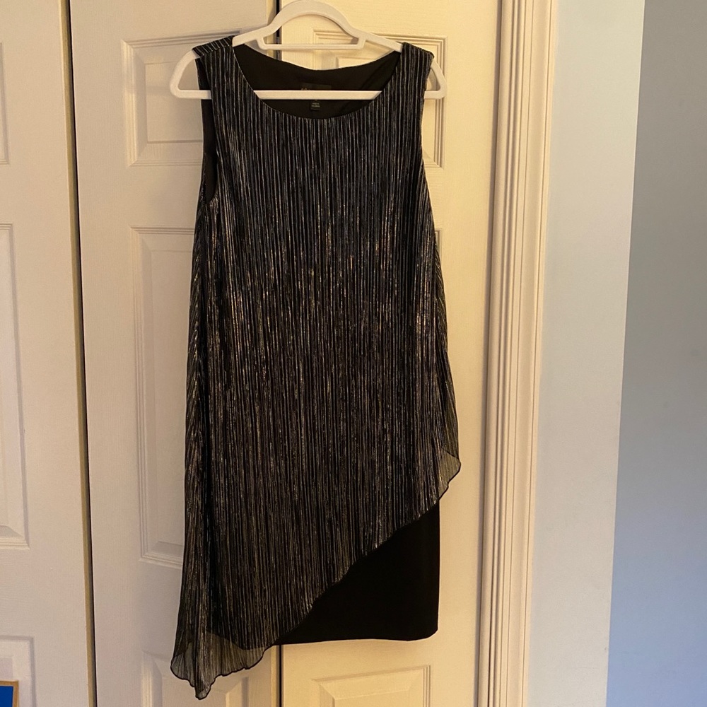Sleeveless Metallic Black Silver Cocktail Dress